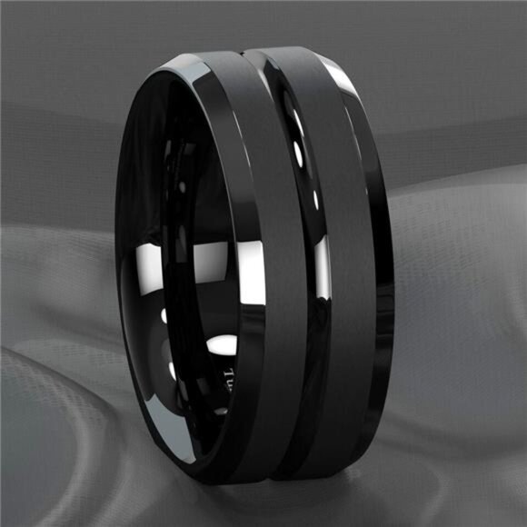 Men's Wedding Band Rings - Black Classic Comfort Fit for Men and Women - Picture 11 of 11